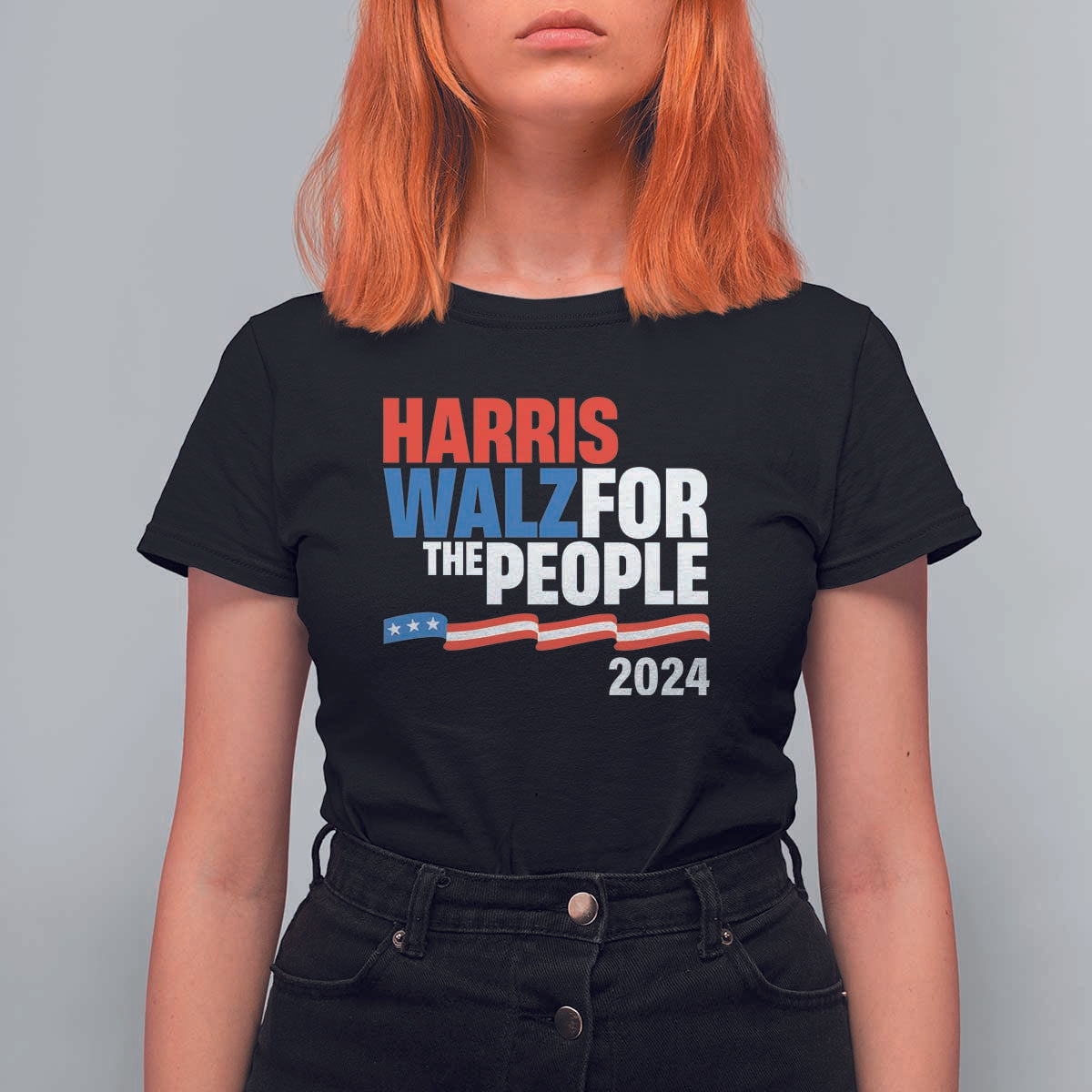 Harris Walz For The People T Shirt For Women Presidential Election 2024 American Flag - Wonder Print Shop