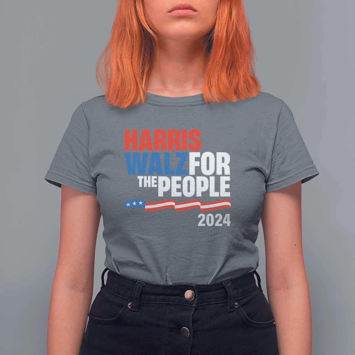Harris Walz For The People T Shirt For Women Presidential Election 2024 American Flag - Wonder Print Shop