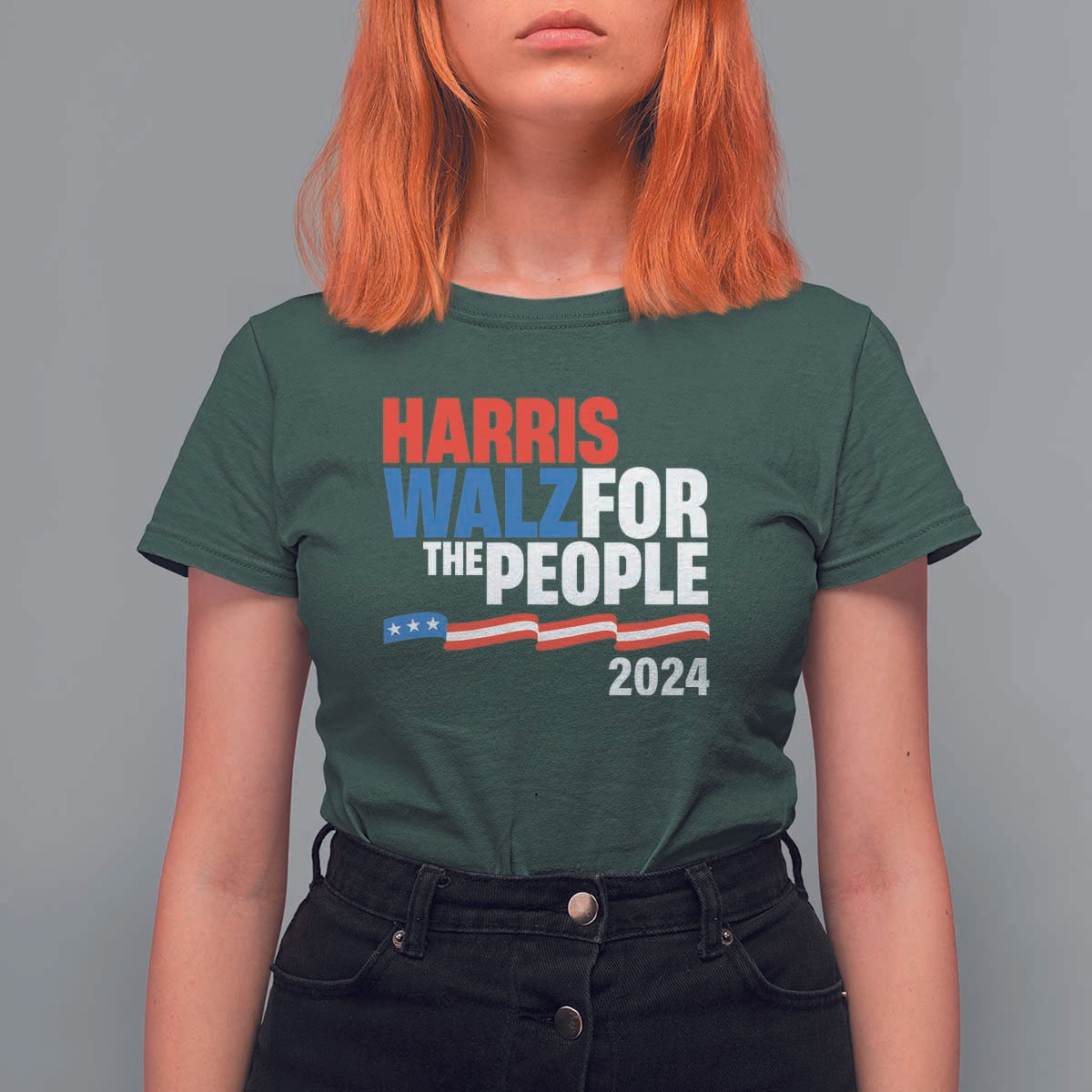 Harris Walz For The People T Shirt For Women Presidential Election 2024 American Flag - Wonder Print Shop