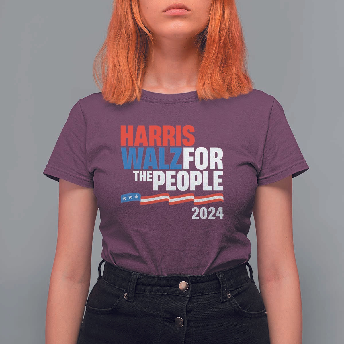 Harris Walz For The People T Shirt For Women Presidential Election 2024 American Flag - Wonder Print Shop