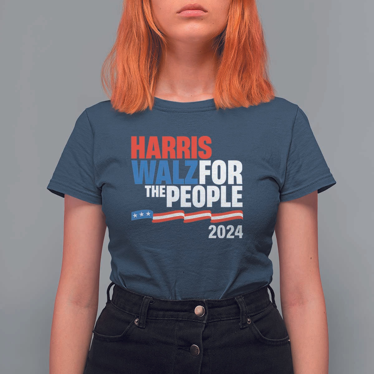 Harris Walz For The People T Shirt For Women Presidential Election 2024 American Flag - Wonder Print Shop