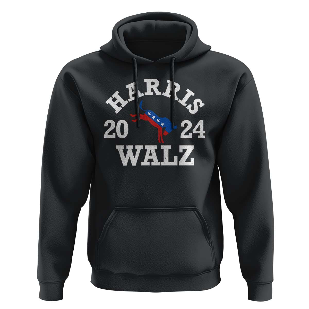 Harris Walz 2024 Hoodie Vintage Patriotic Donkey USA Flag - Wonder Print Shop