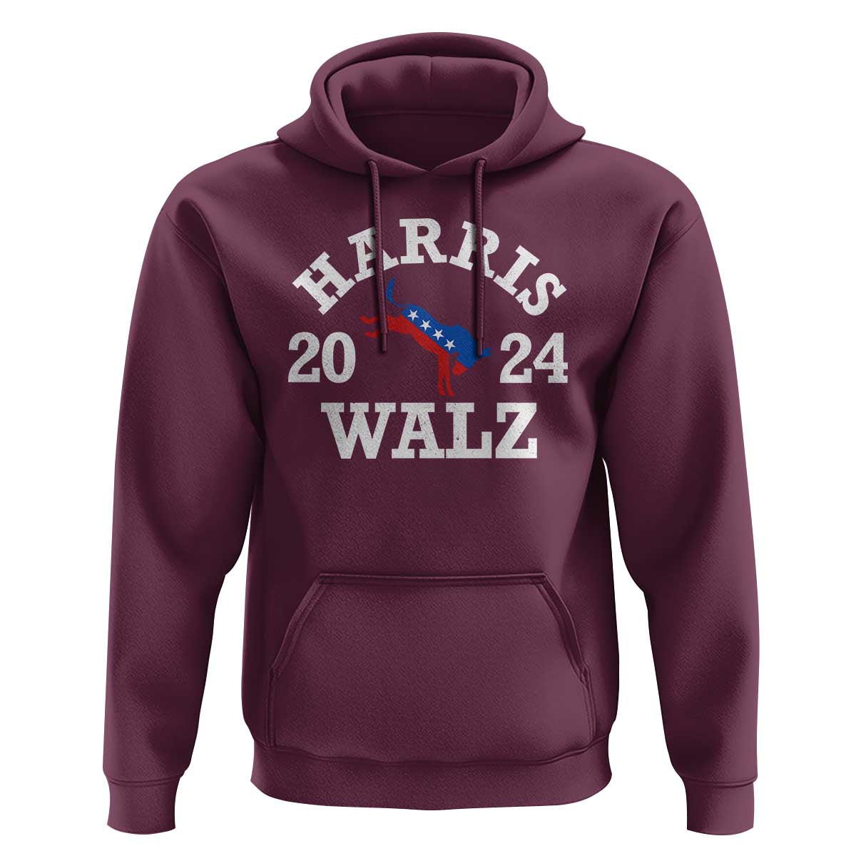 Harris Walz 2024 Hoodie Vintage Patriotic Donkey USA Flag - Wonder Print Shop