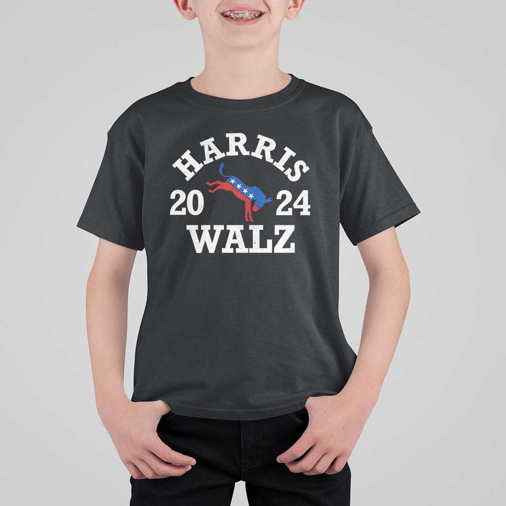 Harris Walz 2024 T Shirt For Kid Vintage Patriotic Donkey USA Flag - Wonder Print Shop