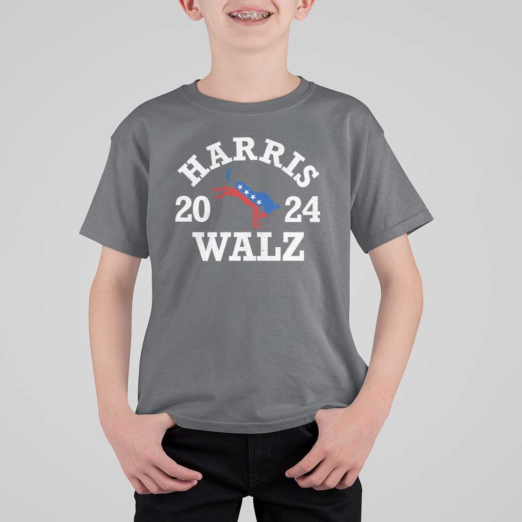 Harris Walz 2024 T Shirt For Kid Vintage Patriotic Donkey USA Flag - Wonder Print Shop