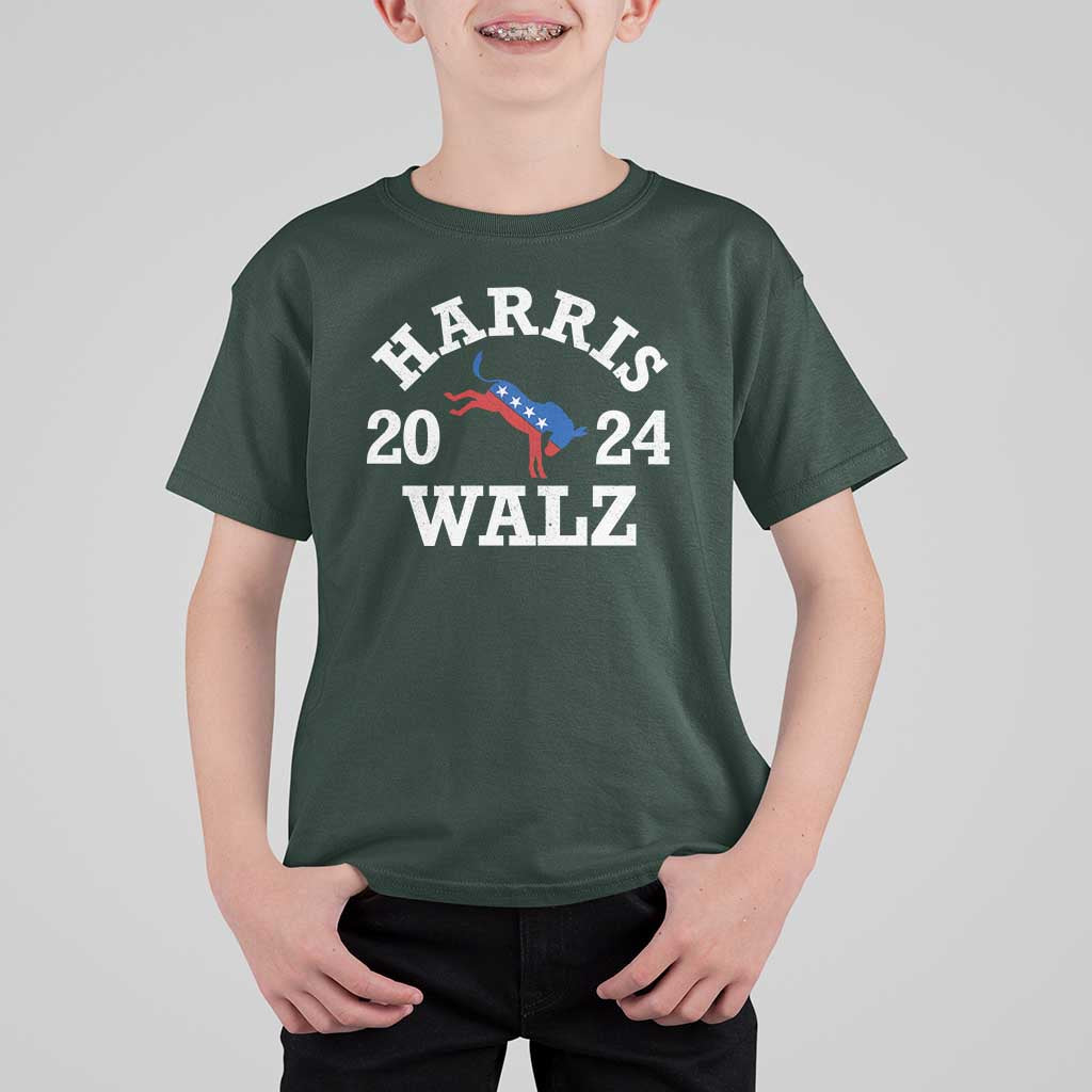 Harris Walz 2024 T Shirt For Kid Vintage Patriotic Donkey USA Flag - Wonder Print Shop