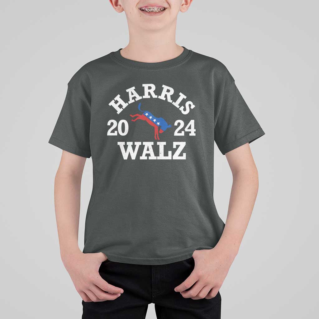 Harris Walz 2024 T Shirt For Kid Vintage Patriotic Donkey USA Flag - Wonder Print Shop