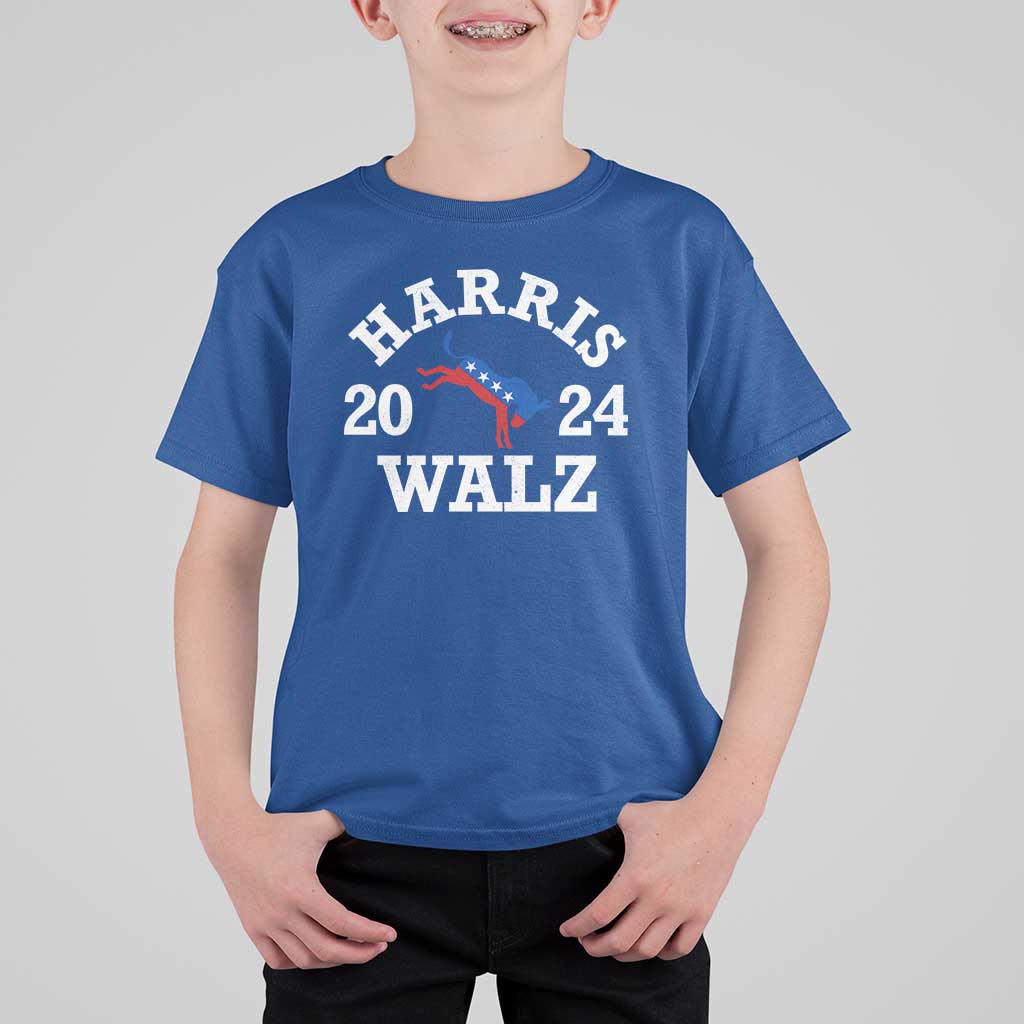 Harris Walz 2024 T Shirt For Kid Vintage Patriotic Donkey USA Flag - Wonder Print Shop