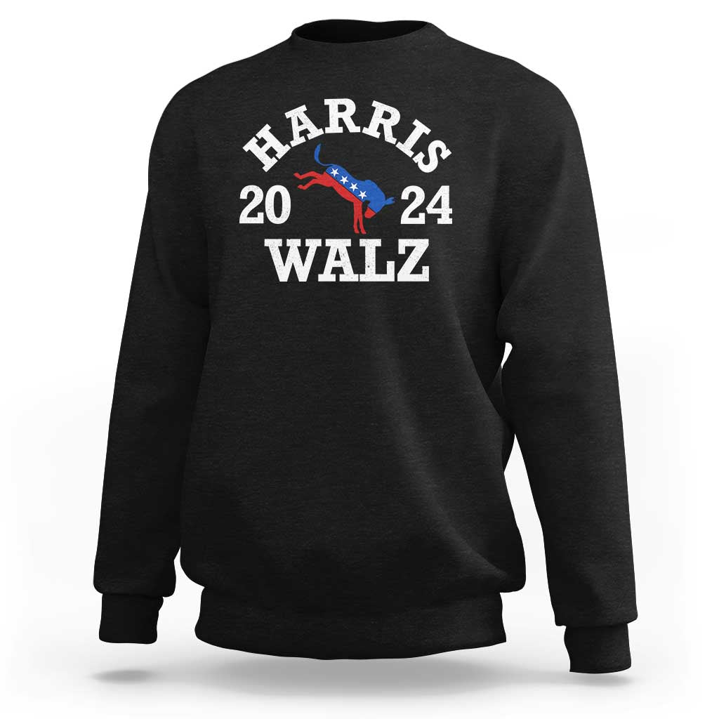 Harris Walz 2024 Sweatshirt Vintage Patriotic Donkey USA Flag - Wonder Print Shop