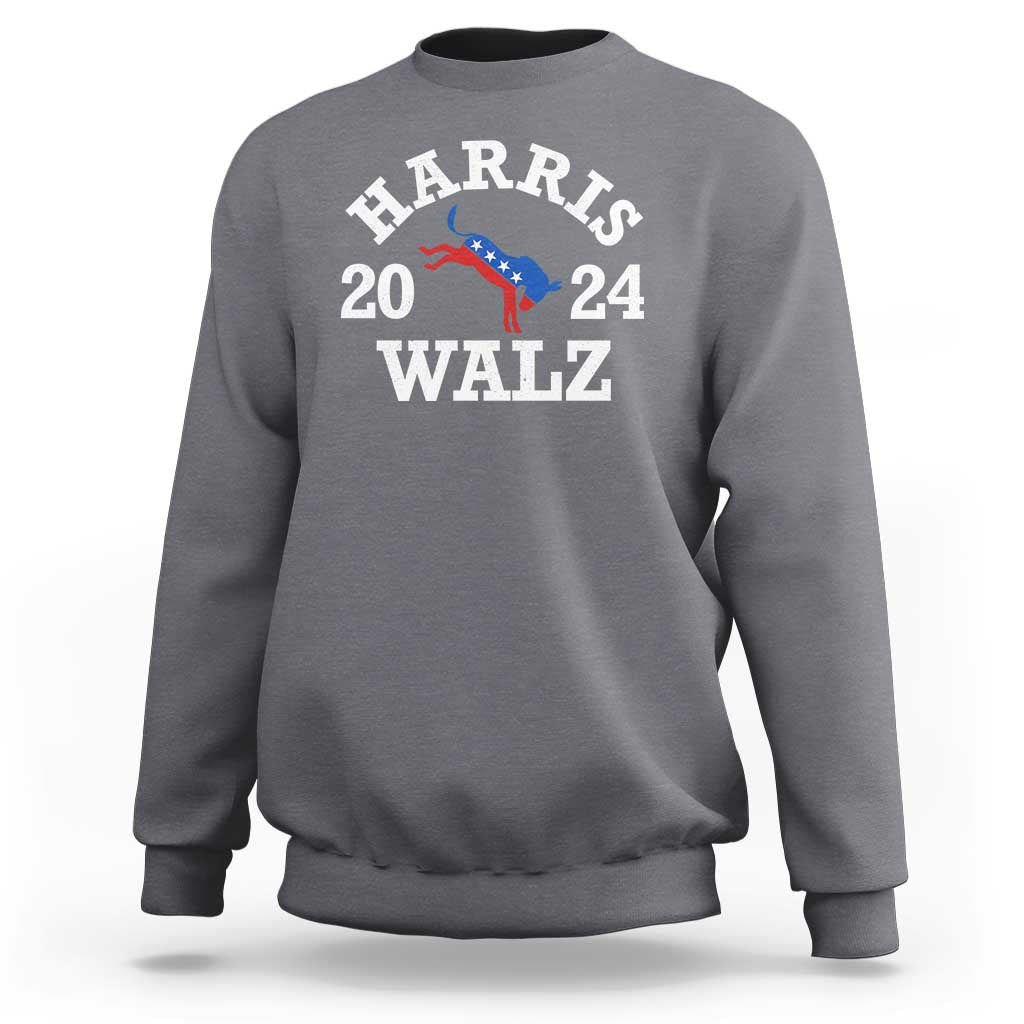 Harris Walz 2024 Sweatshirt Vintage Patriotic Donkey USA Flag - Wonder Print Shop