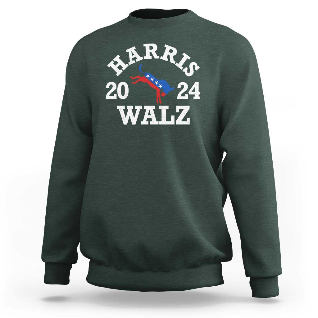 Harris Walz 2024 Sweatshirt Vintage Patriotic Donkey USA Flag - Wonder Print Shop
