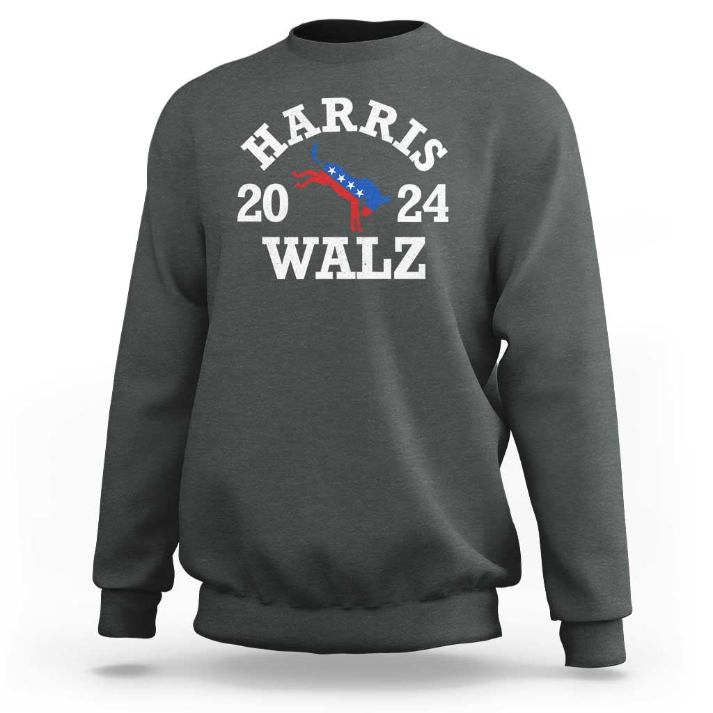 Harris Walz 2024 Sweatshirt Vintage Patriotic Donkey USA Flag - Wonder Print Shop