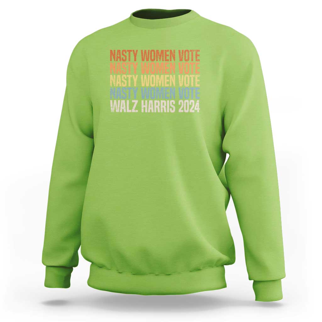 Nasty Women Vote Harris Walz 2024 Sweatshirt Retro President Election Feminist Voting - Wonder Print Shop