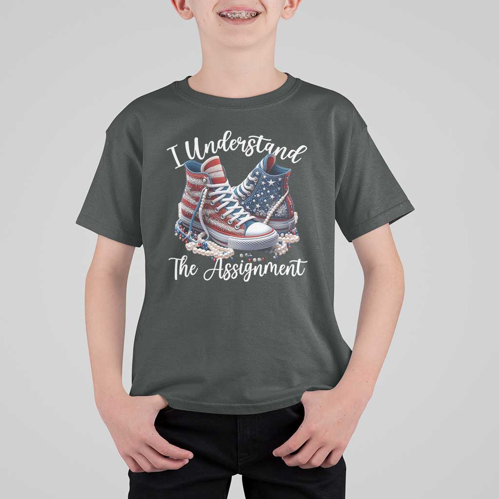 Harris Supporter 2024 T Shirt For Kid I Understand The Assignment USA Chucks Pearls - Wonder Print Shop