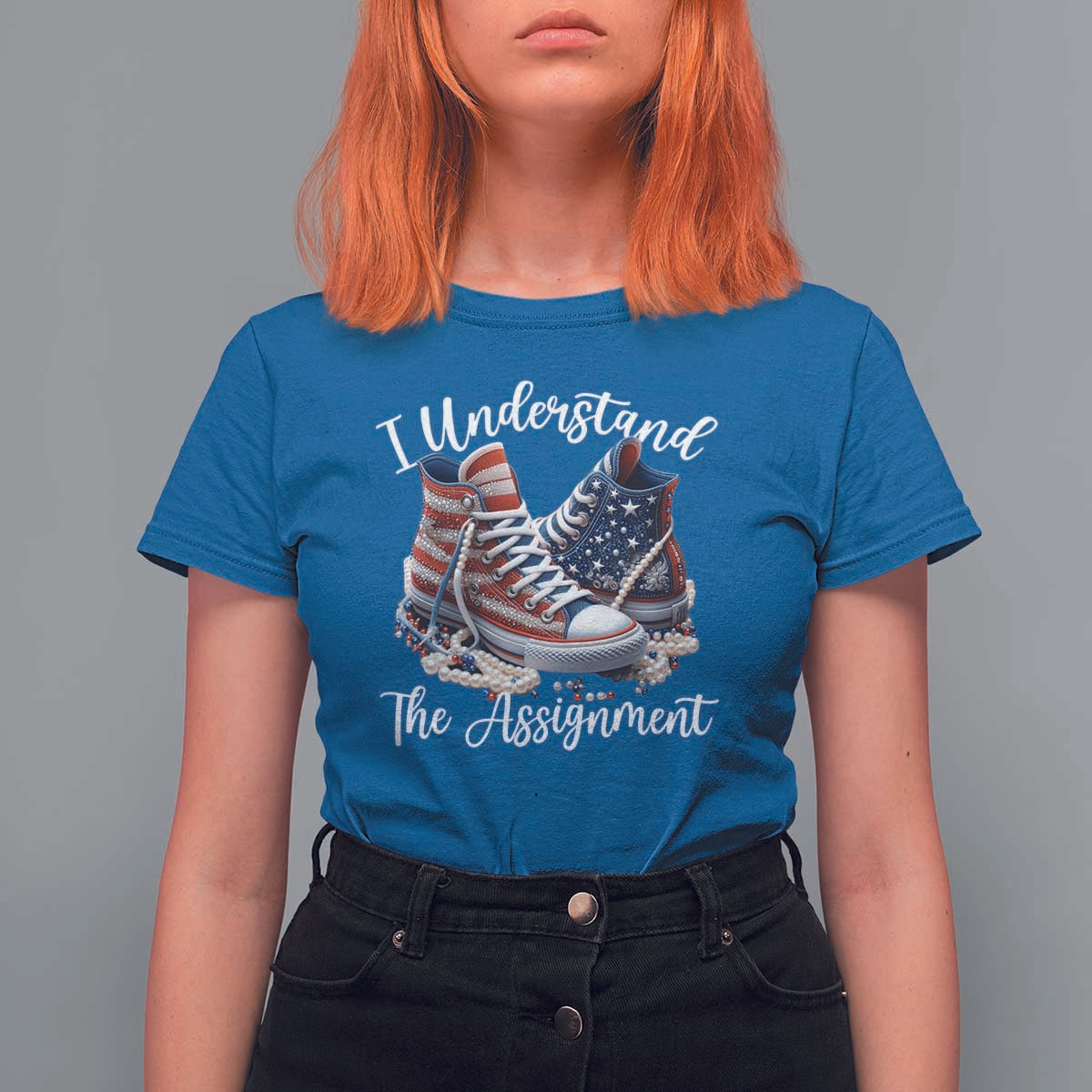 Harris Supporter 2024 T Shirt For Women I Understand The Assignment USA Chucks Pearls - Wonder Print Shop