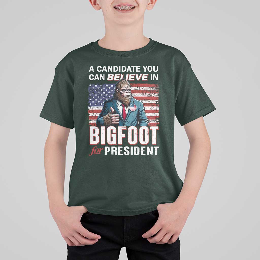 Funny Bigfoot For President T Shirt For Kid A Candidate You Can Believe In 2024 Sasquatch USA Flag - Wonder Print Shop