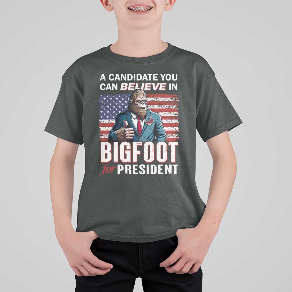 Funny Bigfoot For President T Shirt For Kid A Candidate You Can Believe In 2024 Sasquatch USA Flag - Wonder Print Shop