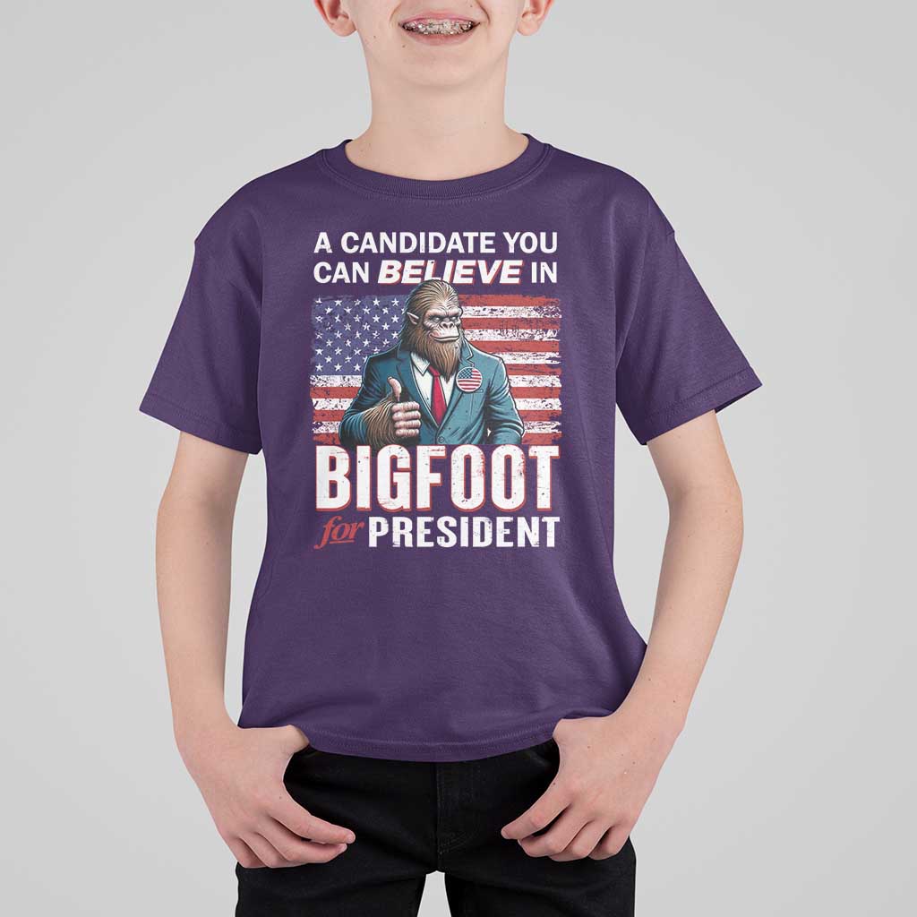 Funny Bigfoot For President T Shirt For Kid A Candidate You Can Believe In 2024 Sasquatch USA Flag - Wonder Print Shop