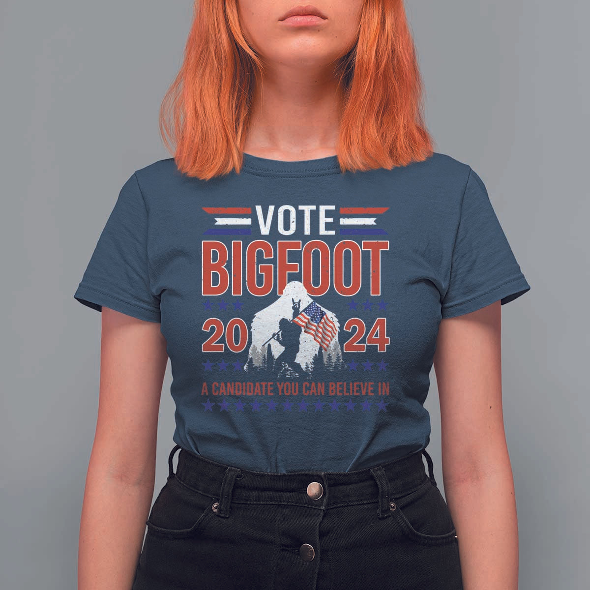 Funny Presidential Election Bigfoot T Shirt For Women Vote Bigfoot A Candidate You Can Believe In 2024 - Wonder Print Shop