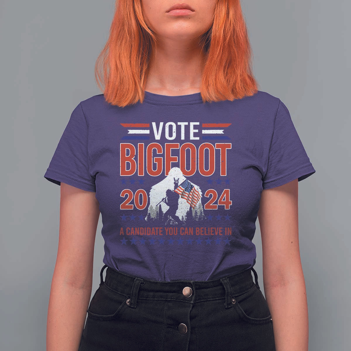 Funny Presidential Election Bigfoot T Shirt For Women Vote Bigfoot A Candidate You Can Believe In 2024 - Wonder Print Shop