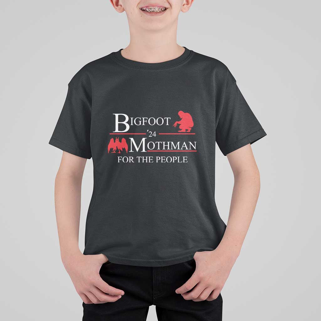 Funny Bigfoot Mothman'24 For The People T Shirt For Kid American Flag President Election - Wonder Print Shop