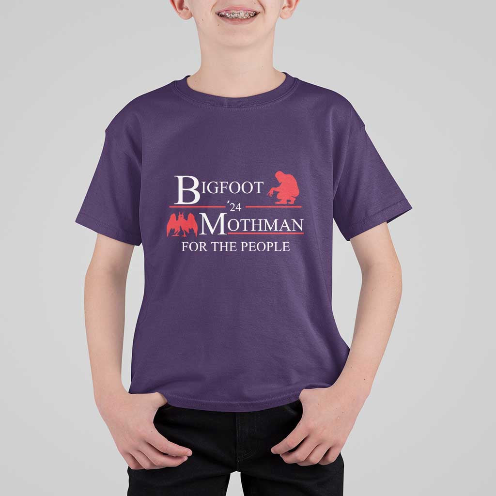 Funny Bigfoot Mothman'24 For The People T Shirt For Kid American Flag President Election - Wonder Print Shop