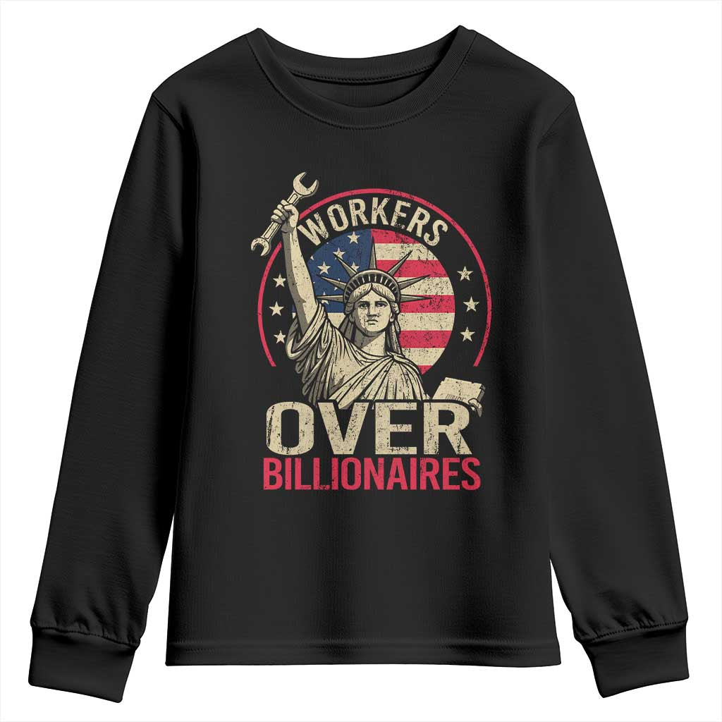 Workers Over Billionaires Youth Sweatshirt Social Justice Statue Of Liberty - Wonder Print Shop