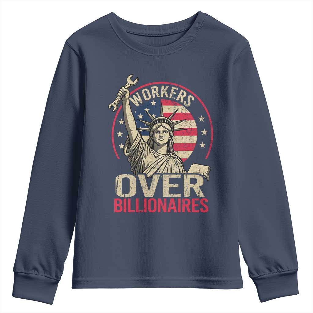 Workers Over Billionaires Youth Sweatshirt Social Justice Statue Of Liberty - Wonder Print Shop