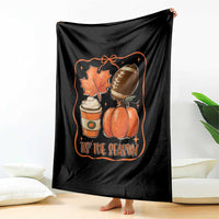 Tis The Season Fall Thanksgiving Throw Blanket Retro Coquette Bow American Football Pumpkin - Wonder Print Shop