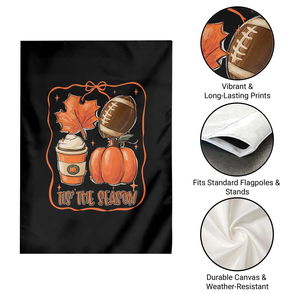 Tis The Season Fall Thanksgiving Garden Flag Retro Coquette Bow American Football Pumpkin - Wonder Print Shop