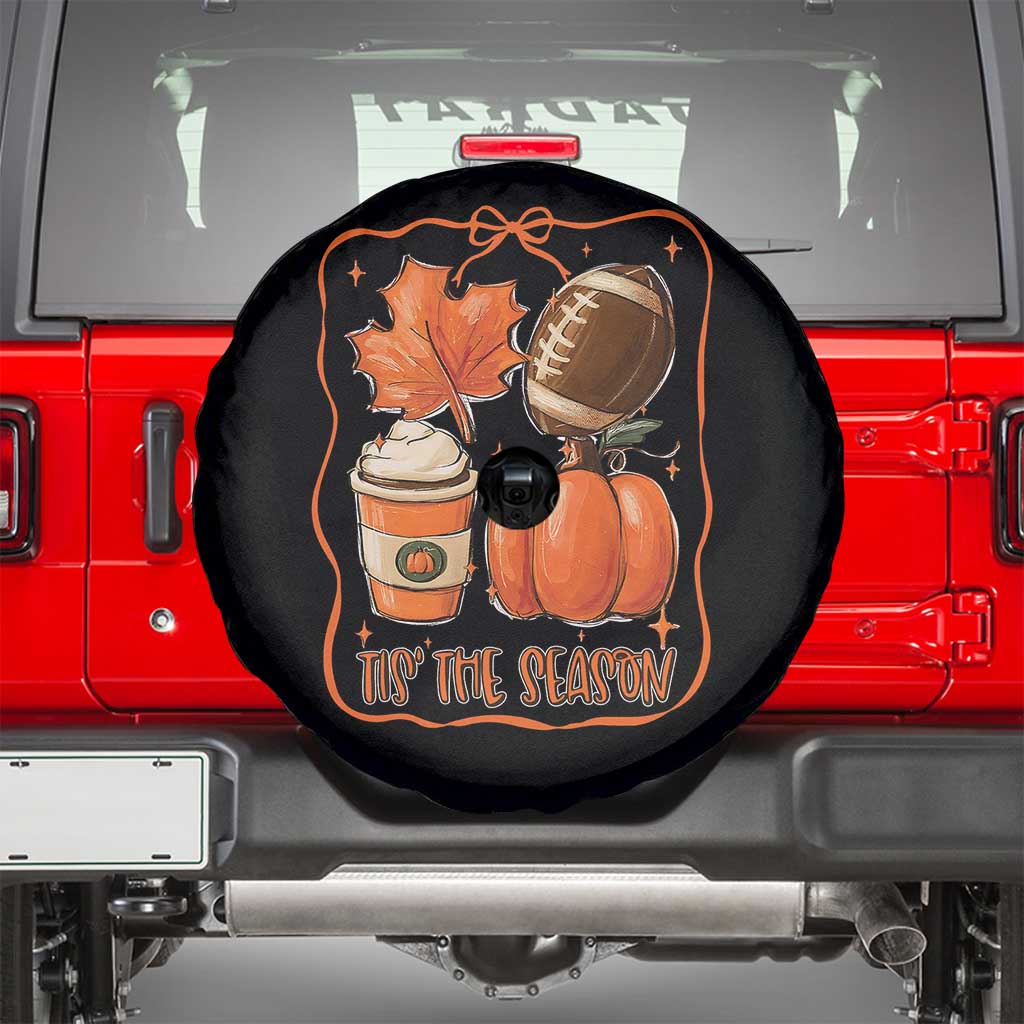 Tis The Season Fall Thanksgiving Spare Tire Cover Retro Coquette Bow American Football Pumpkin - Wonder Print Shop