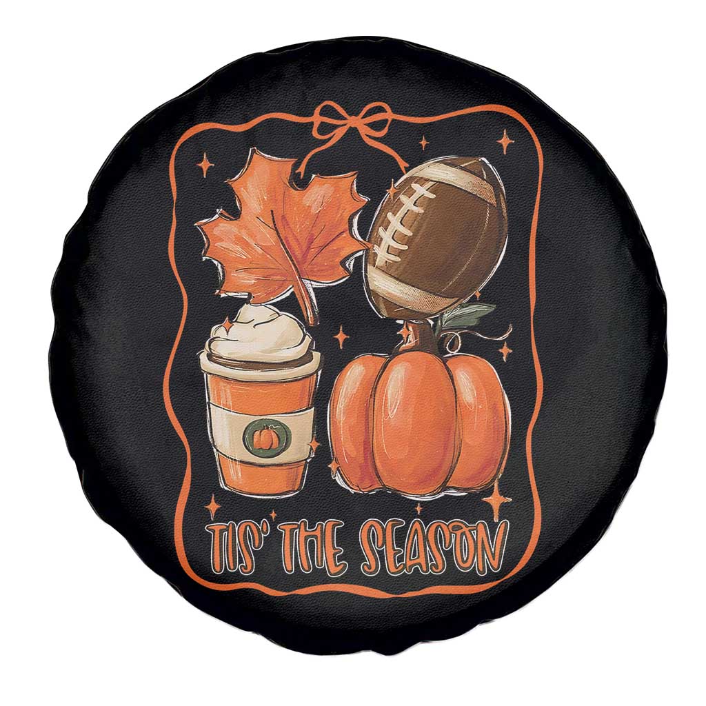 Tis The Season Fall Thanksgiving Spare Tire Cover Retro Coquette Bow American Football Pumpkin - Wonder Print Shop
