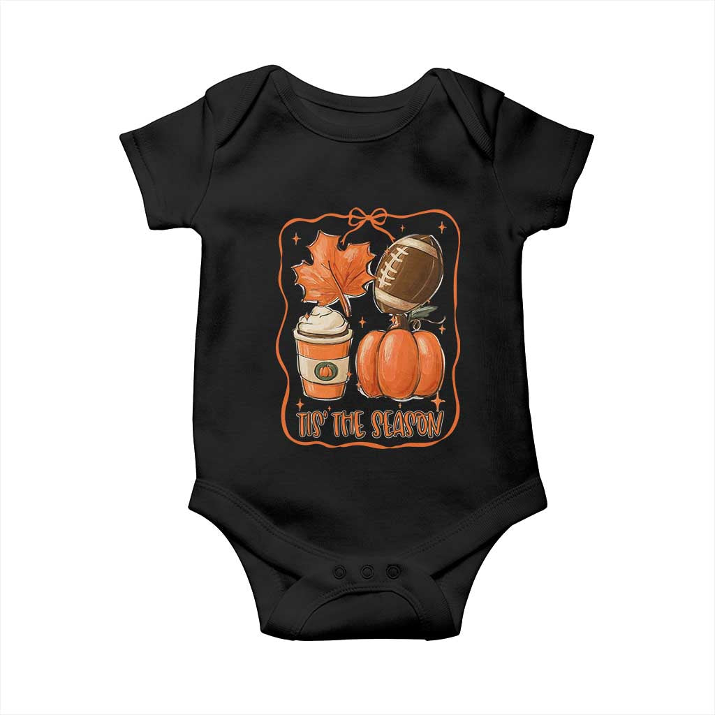 Tis The Season Fall Thanksgiving Baby Onesie Retro Coquette Bow American Football Pumpkin - Wonder Print Shop