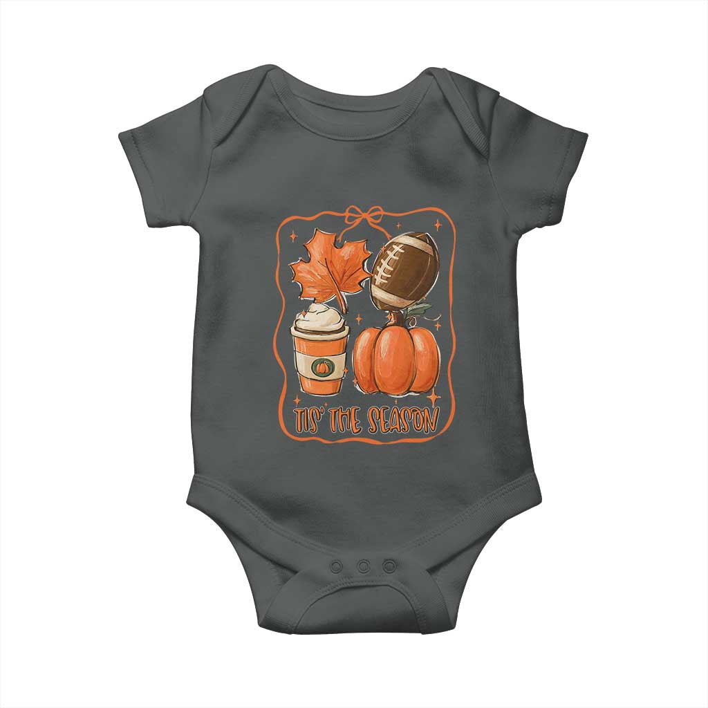 Tis The Season Fall Thanksgiving Baby Onesie Retro Coquette Bow American Football Pumpkin - Wonder Print Shop