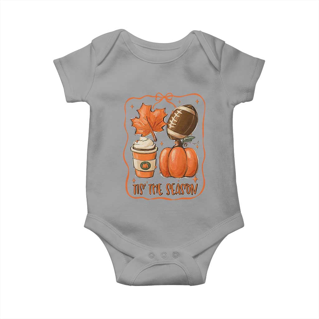 Tis The Season Fall Thanksgiving Baby Onesie Retro Coquette Bow American Football Pumpkin - Wonder Print Shop
