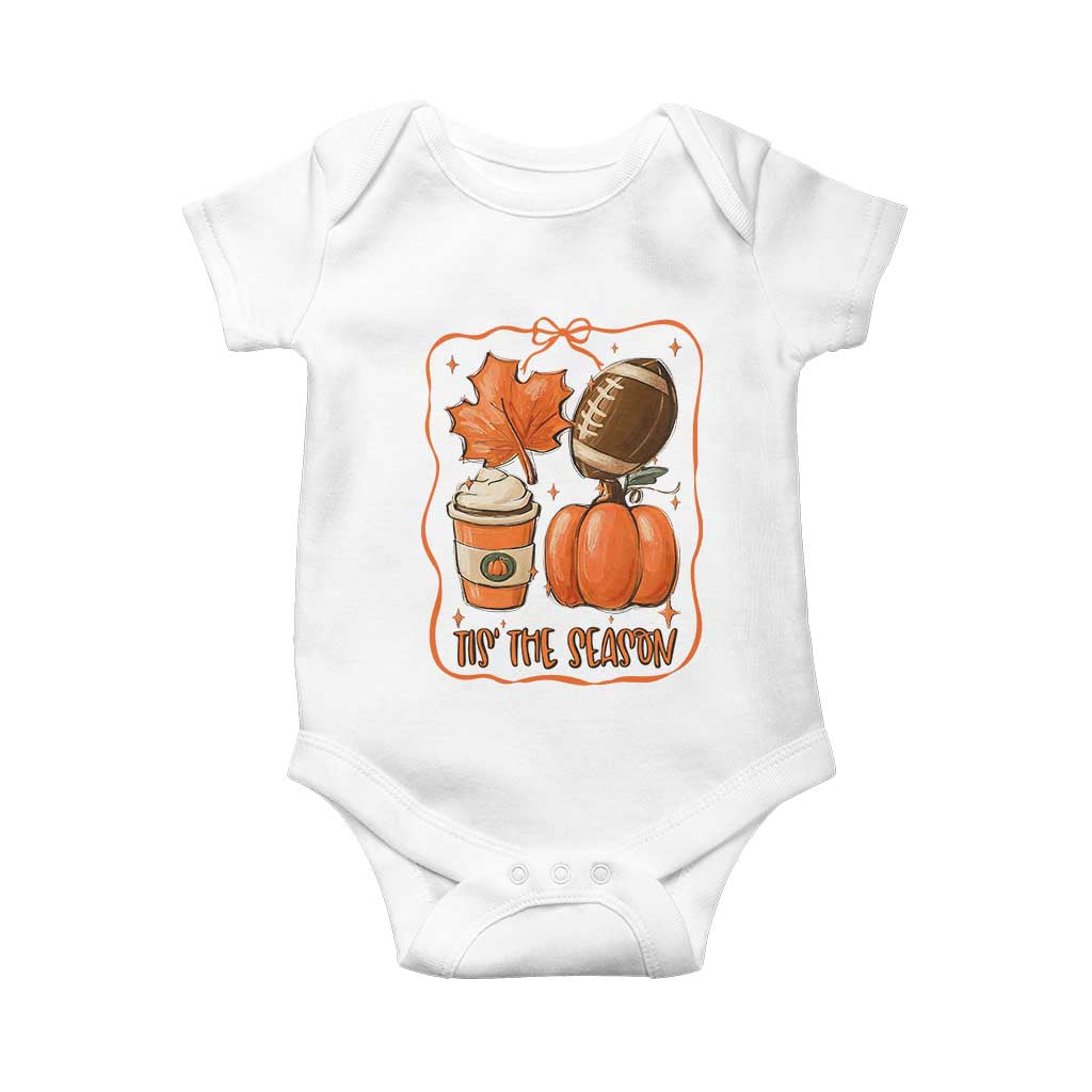 Tis The Season Fall Thanksgiving Baby Onesie Retro Coquette Bow American Football Pumpkin - Wonder Print Shop