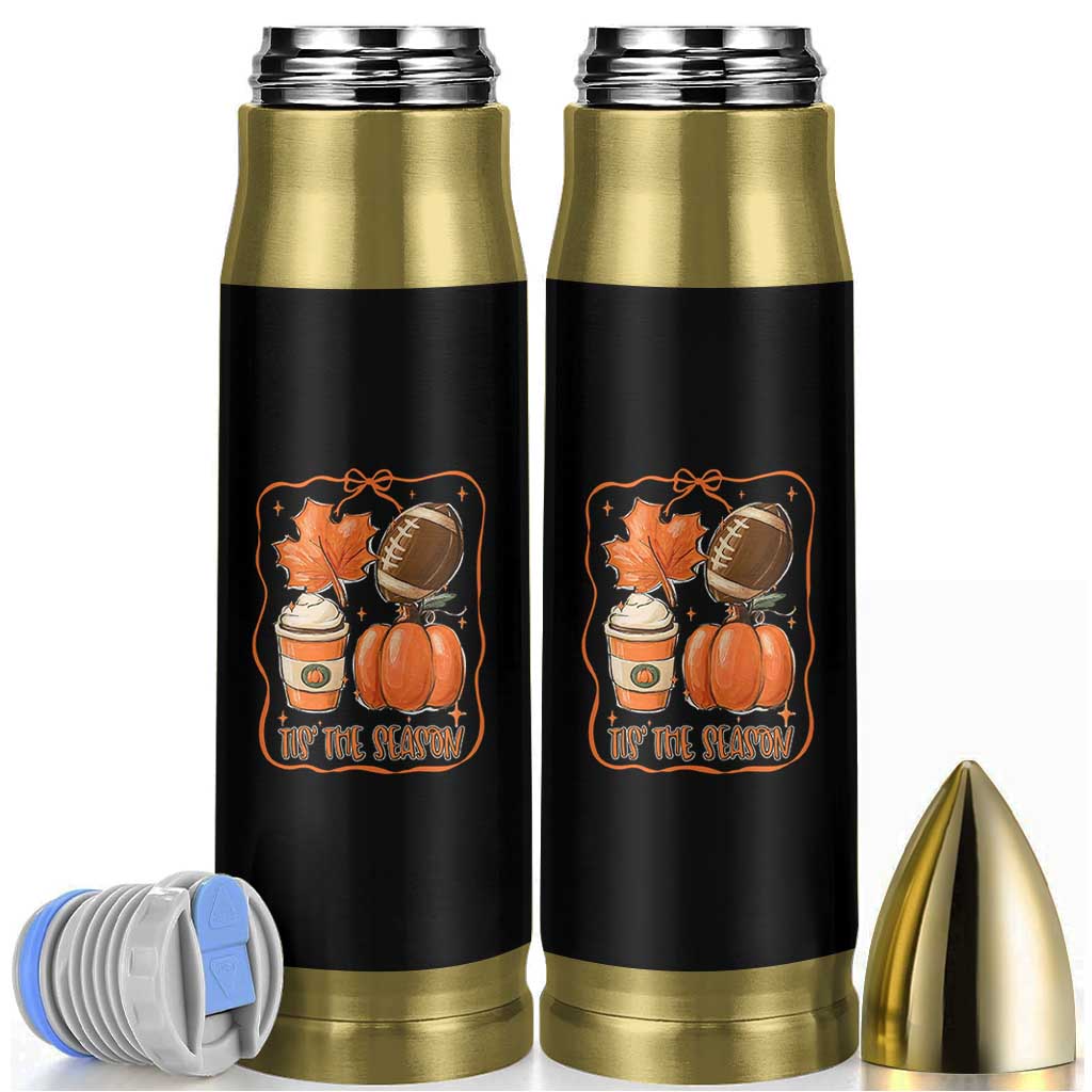 Tis The Season Fall Thanksgiving Bullet Tumbler Retro Coquette Bow American Football Pumpkin - Wonder Print Shop