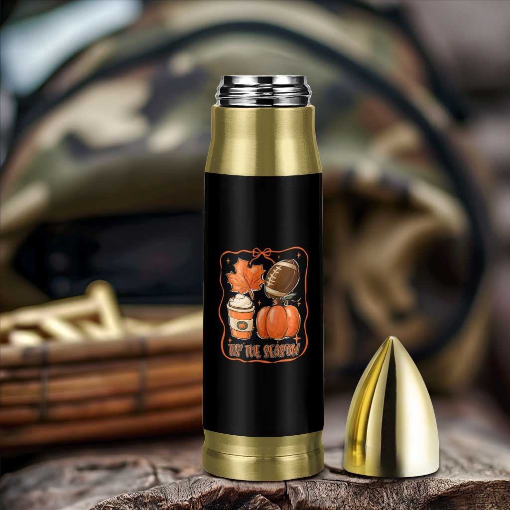 Tis The Season Fall Thanksgiving Bullet Tumbler Retro Coquette Bow American Football Pumpkin - Wonder Print Shop