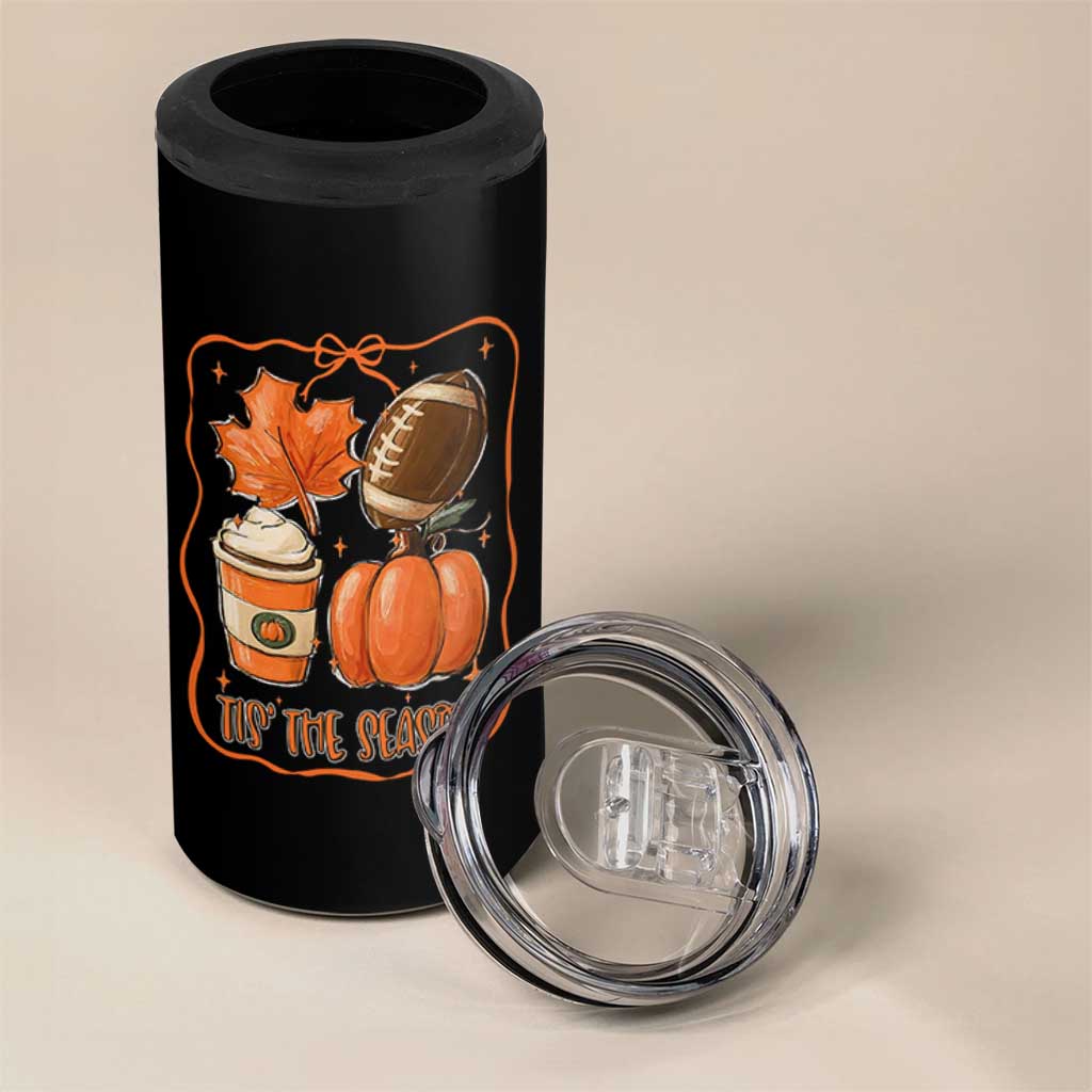 Tis The Season Fall Thanksgiving 4 in 1 Can Cooler Tumbler Retro Coquette Bow American Football Pumpkin - Wonder Print Shop