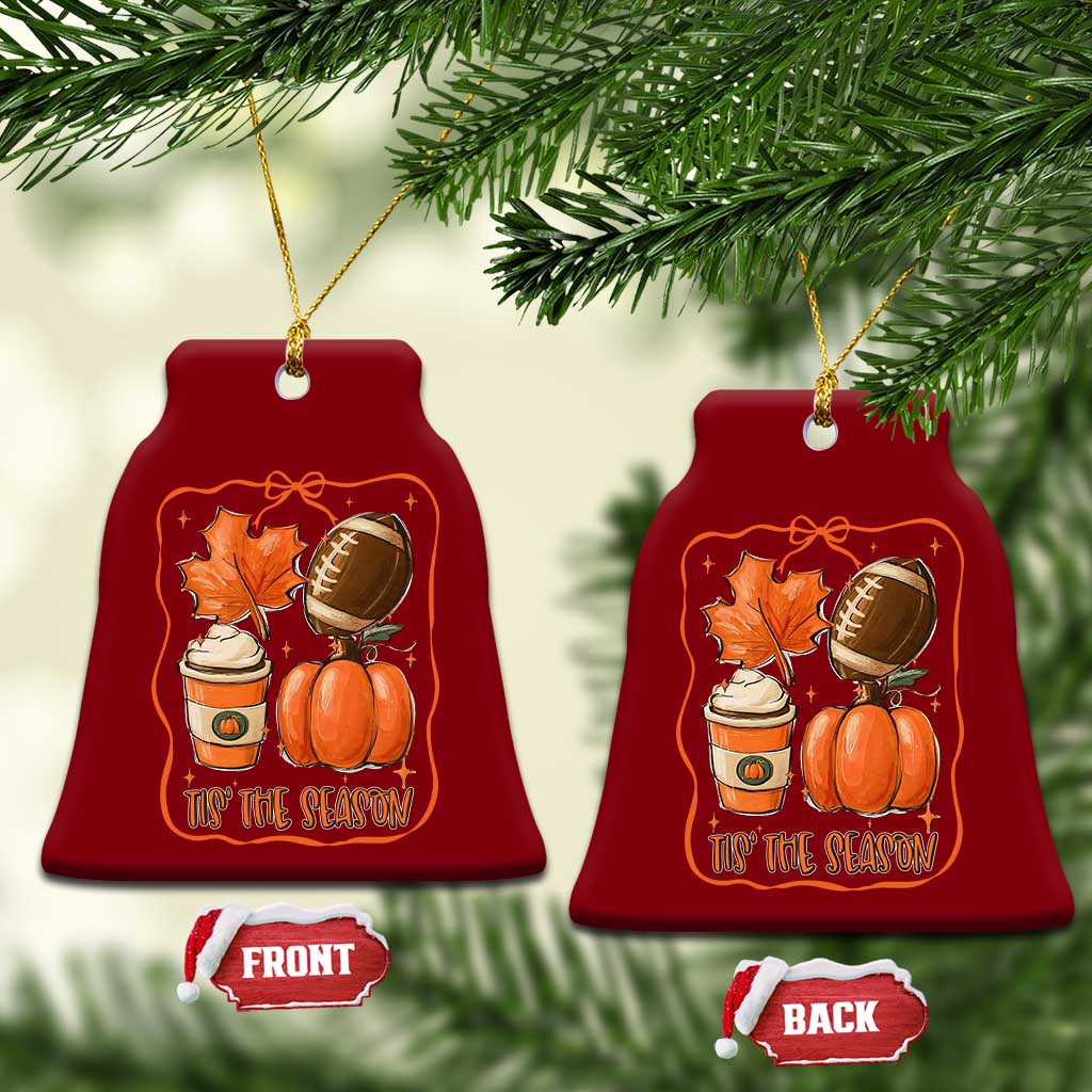 Tis The Season Fall Thanksgiving Ceramic Ornament Retro Coquette Bow American Football Pumpkin - Wonder Print Shop