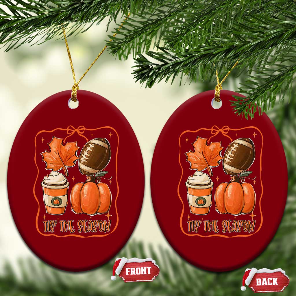 Tis The Season Fall Thanksgiving Ceramic Ornament Retro Coquette Bow American Football Pumpkin - Wonder Print Shop