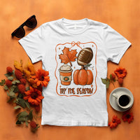 Tis The Season Fall Thanksgiving T Shirt Retro Coquette Bow American Football Pumpkin - Wonder Print Shop