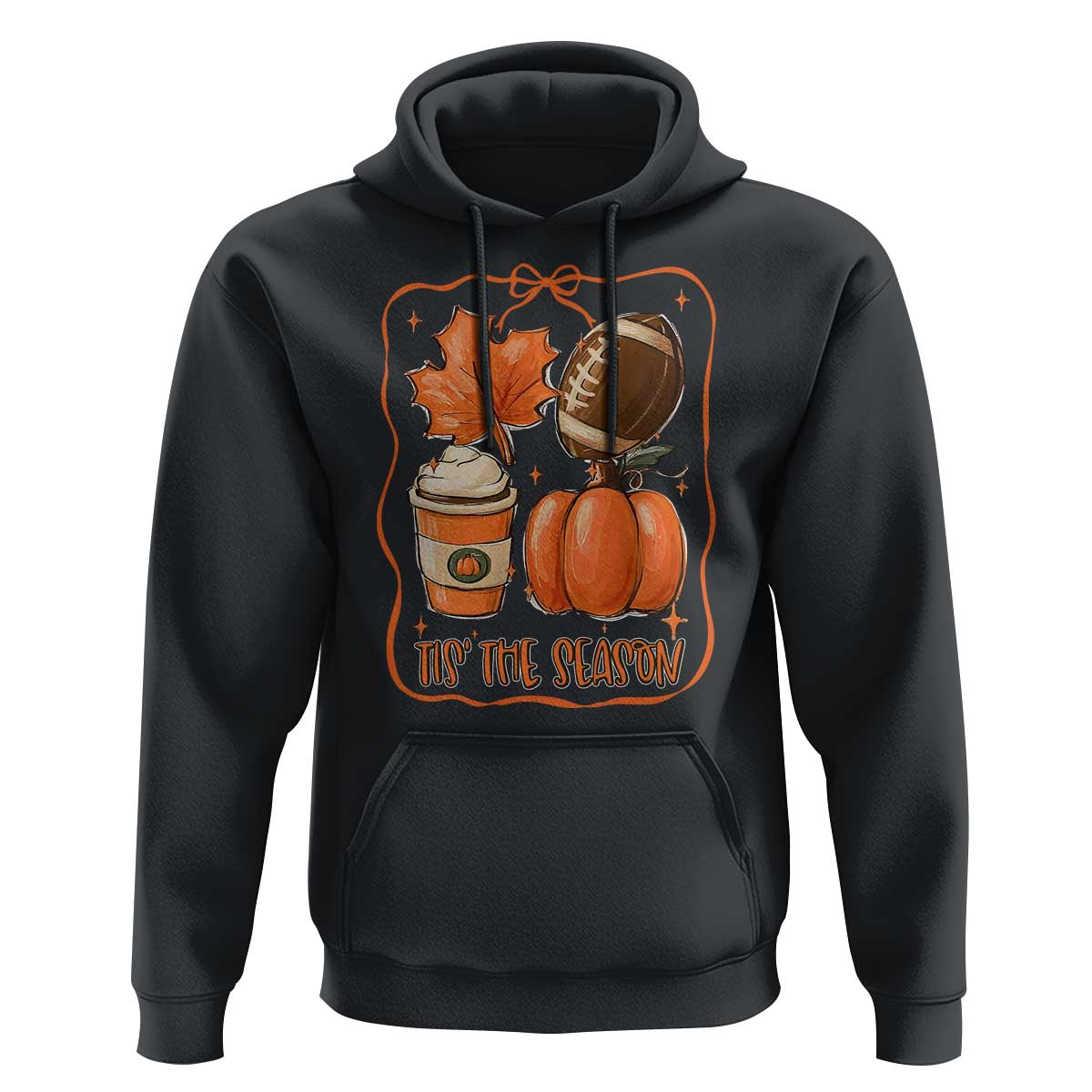 Tis The Season Fall Thanksgiving Hoodie Retro Coquette Bow American Football Pumpkin - Wonder Print Shop