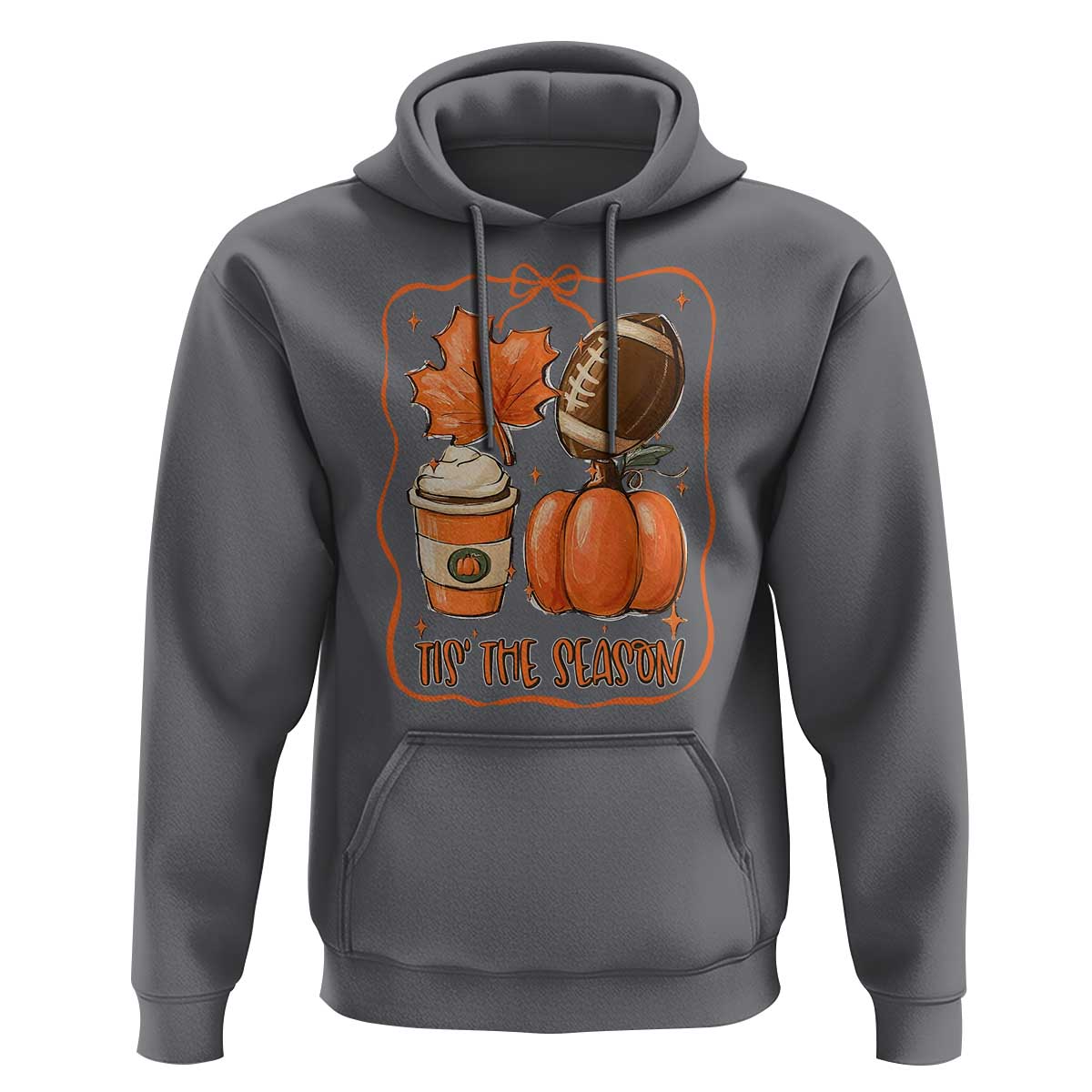 Tis The Season Fall Thanksgiving Hoodie Retro Coquette Bow American Football Pumpkin - Wonder Print Shop