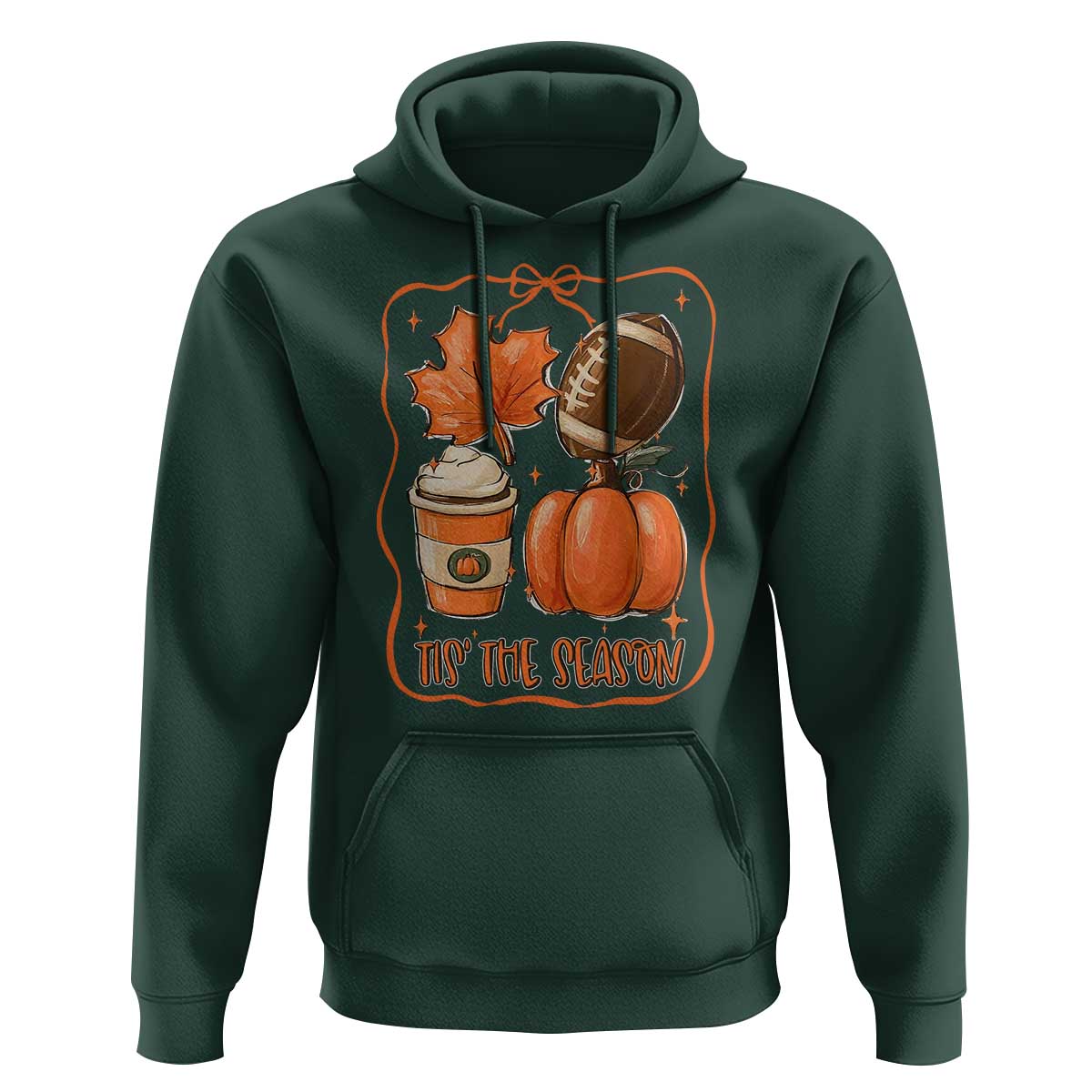 Tis The Season Fall Thanksgiving Hoodie Retro Coquette Bow American Football Pumpkin - Wonder Print Shop