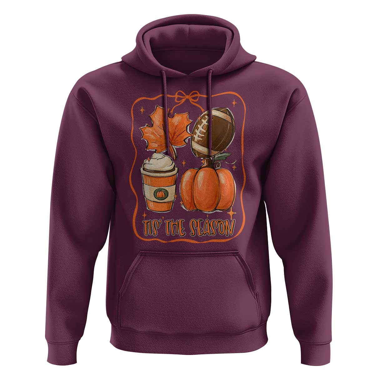 Tis The Season Fall Thanksgiving Hoodie Retro Coquette Bow American Football Pumpkin - Wonder Print Shop