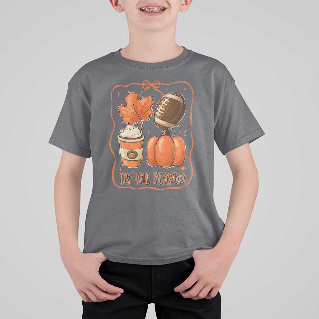 Tis The Season Fall Thanksgiving T Shirt For Kid Retro Coquette Bow American Football Pumpkin - Wonder Print Shop