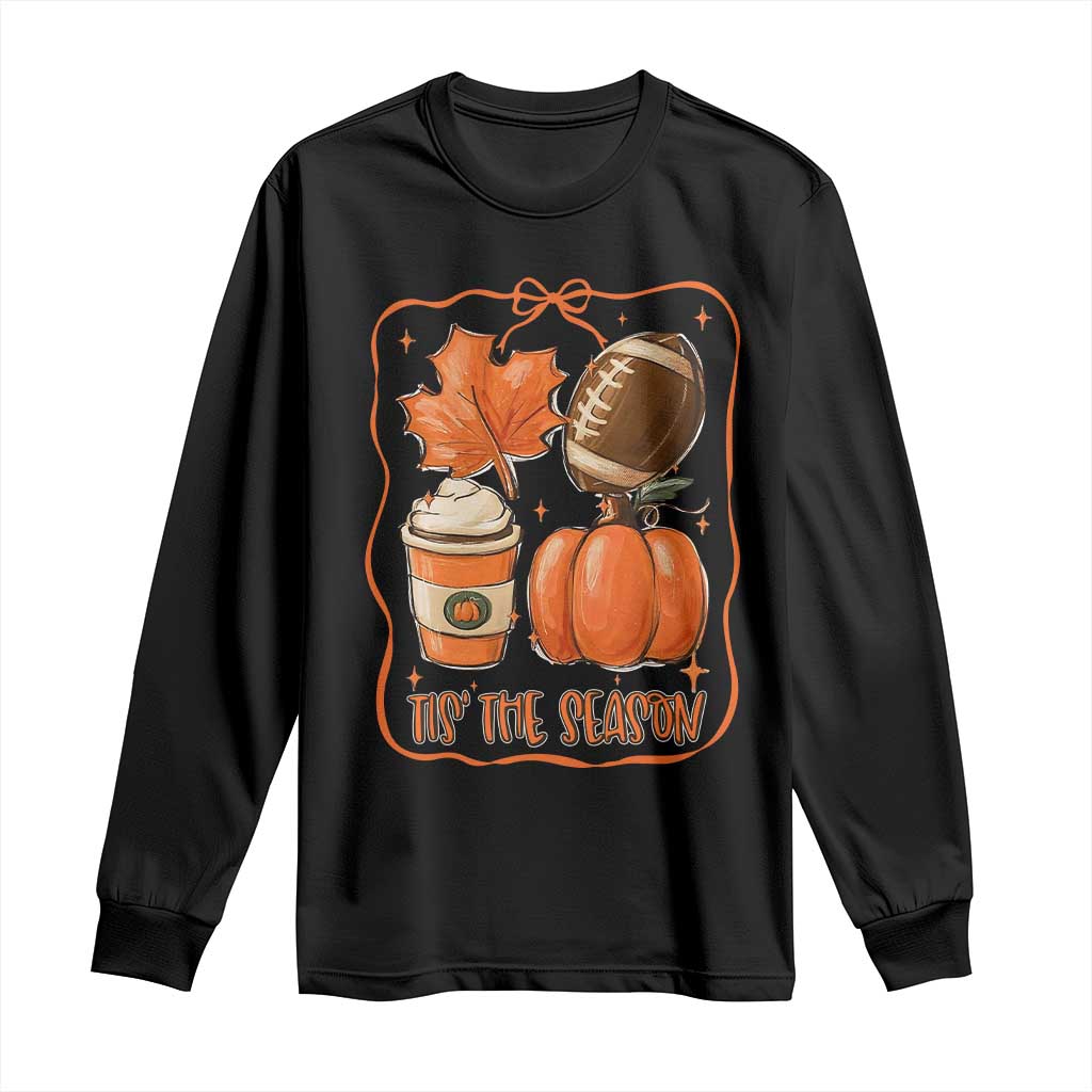 Tis The Season Fall Thanksgiving Long Sleeve Shirt Retro Coquette Bow American Football Pumpkin - Wonder Print Shop