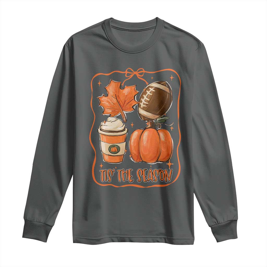 Tis The Season Fall Thanksgiving Long Sleeve Shirt Retro Coquette Bow American Football Pumpkin - Wonder Print Shop