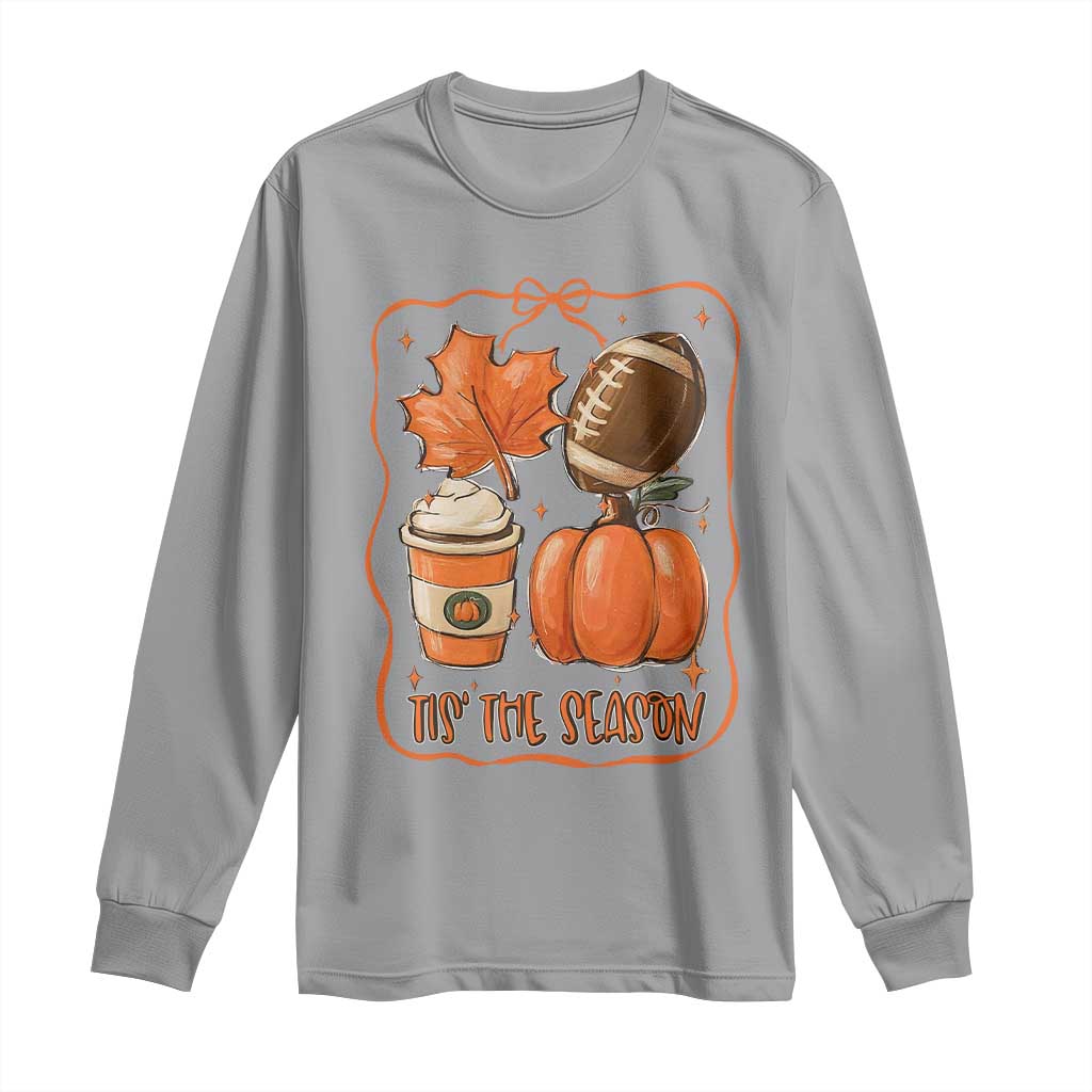 Tis The Season Fall Thanksgiving Long Sleeve Shirt Retro Coquette Bow American Football Pumpkin - Wonder Print Shop